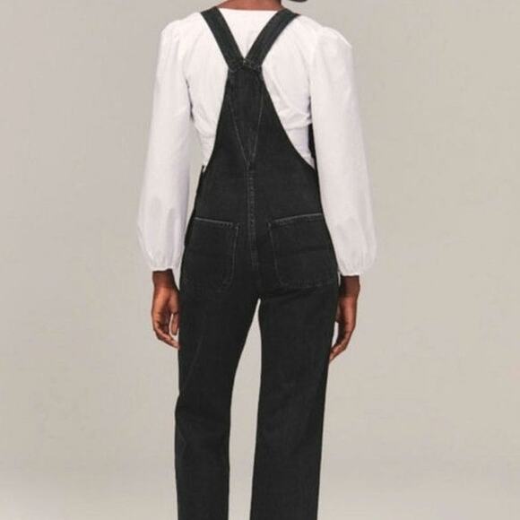 Abercrombie & Fitch Black Denim Overalls Straight Leg Crop Utility Style 90's S - Picture 10 of 16